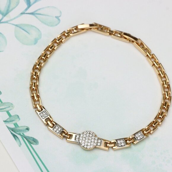 Elegant Rose Gold Bracelet with Pave Circle and Link Design, XPBL0653 - Picture 4 of 12